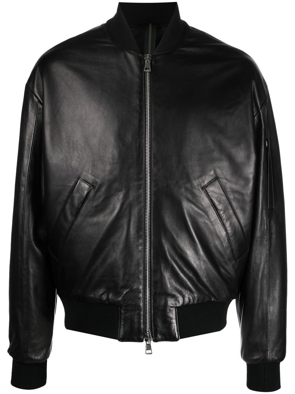 Zip-up leather bomber jacket - Black