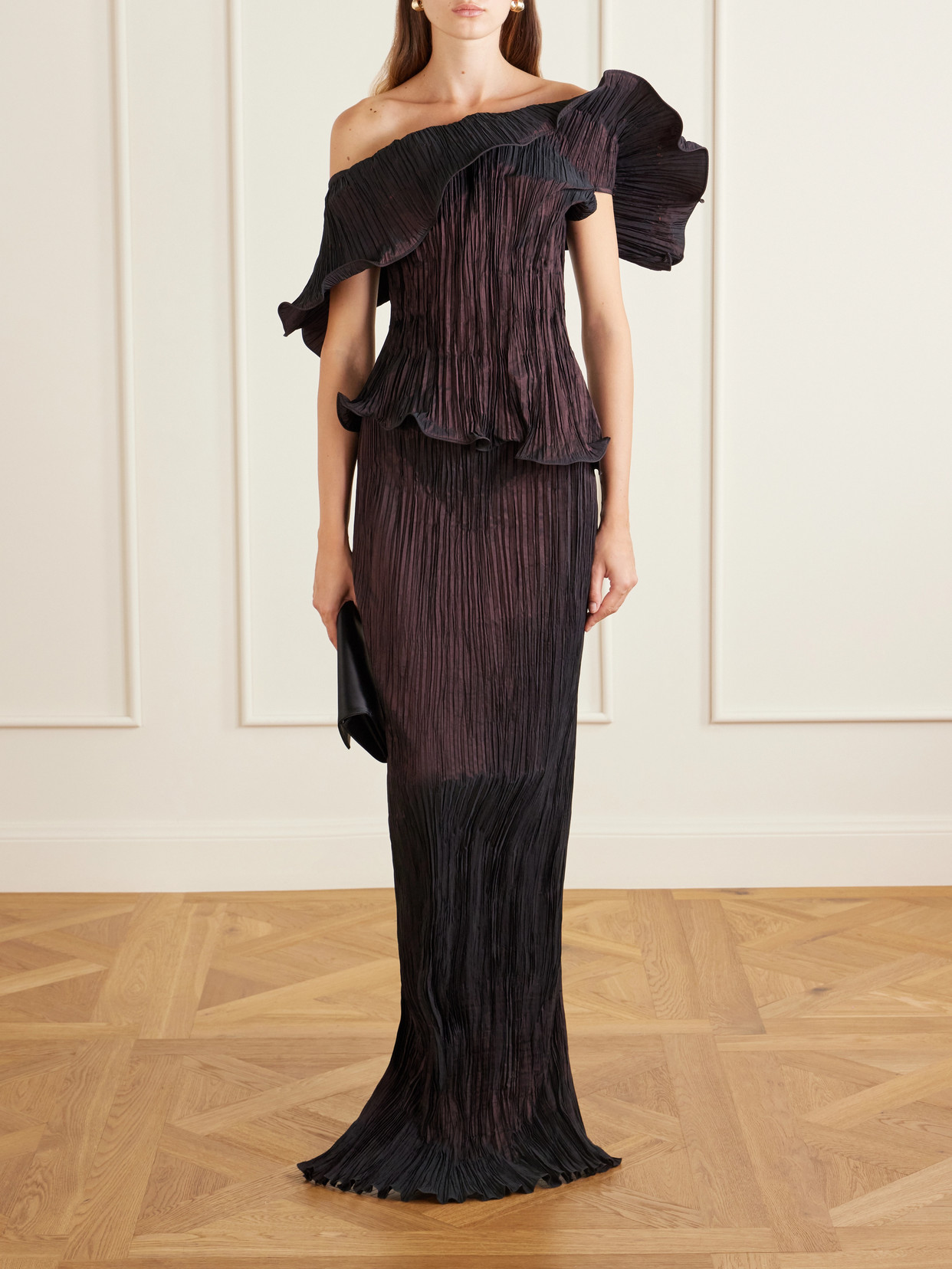 Pleated Off-the-shoulder Taffeta Gown - Purple