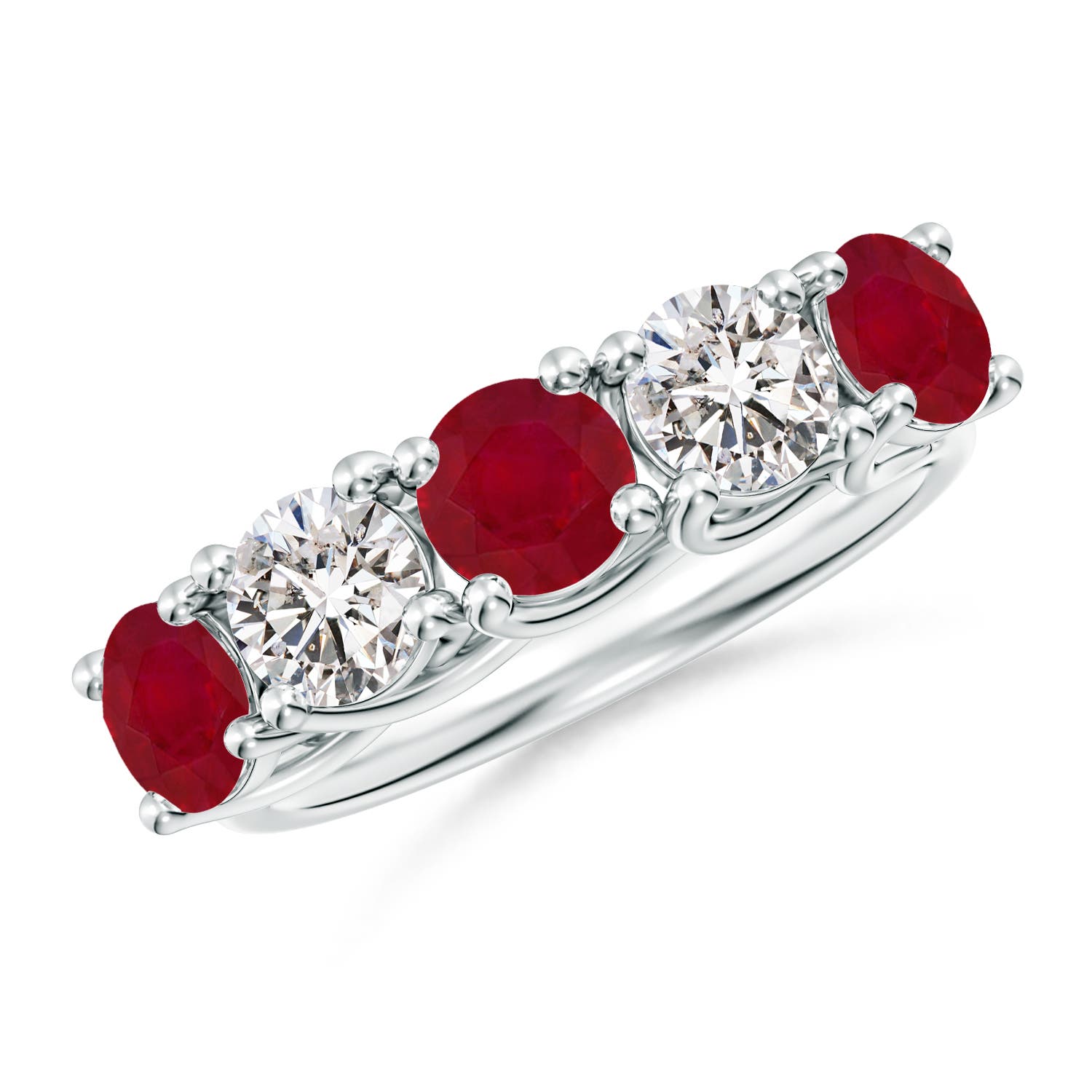 Angara 1.8 Carats Half Eternity Five Stone Ruby and Diamond Wedding Band in Silver