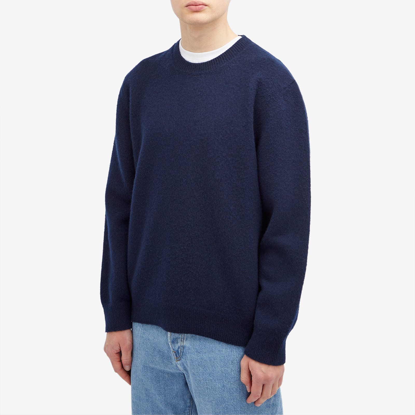 Men's Relaxed Boiled Wool Crew Neck Jumper in Marine Blue