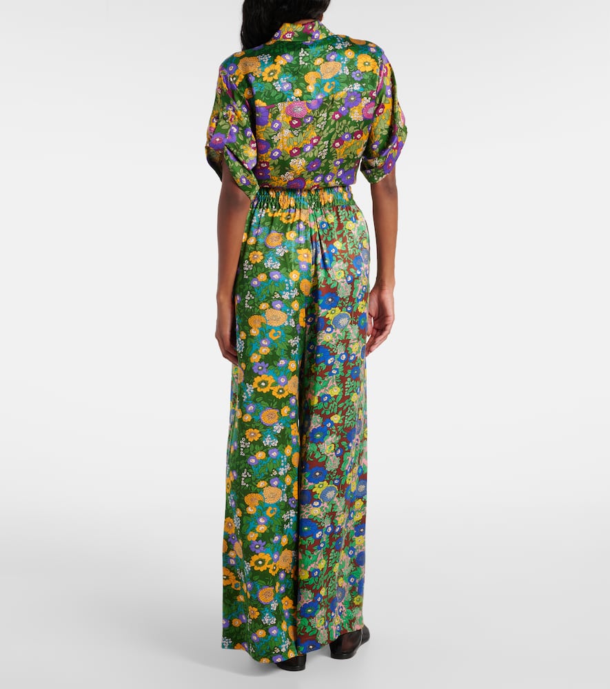 Alémais Printed silk satin wide-leg pants