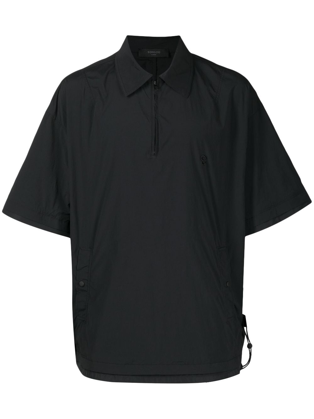 Logo-embroidered zip-up polo shirt - Black