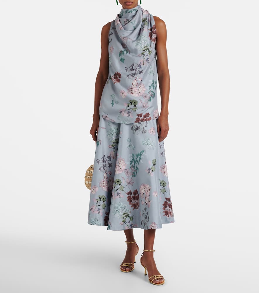 Sleary floral draped silk top