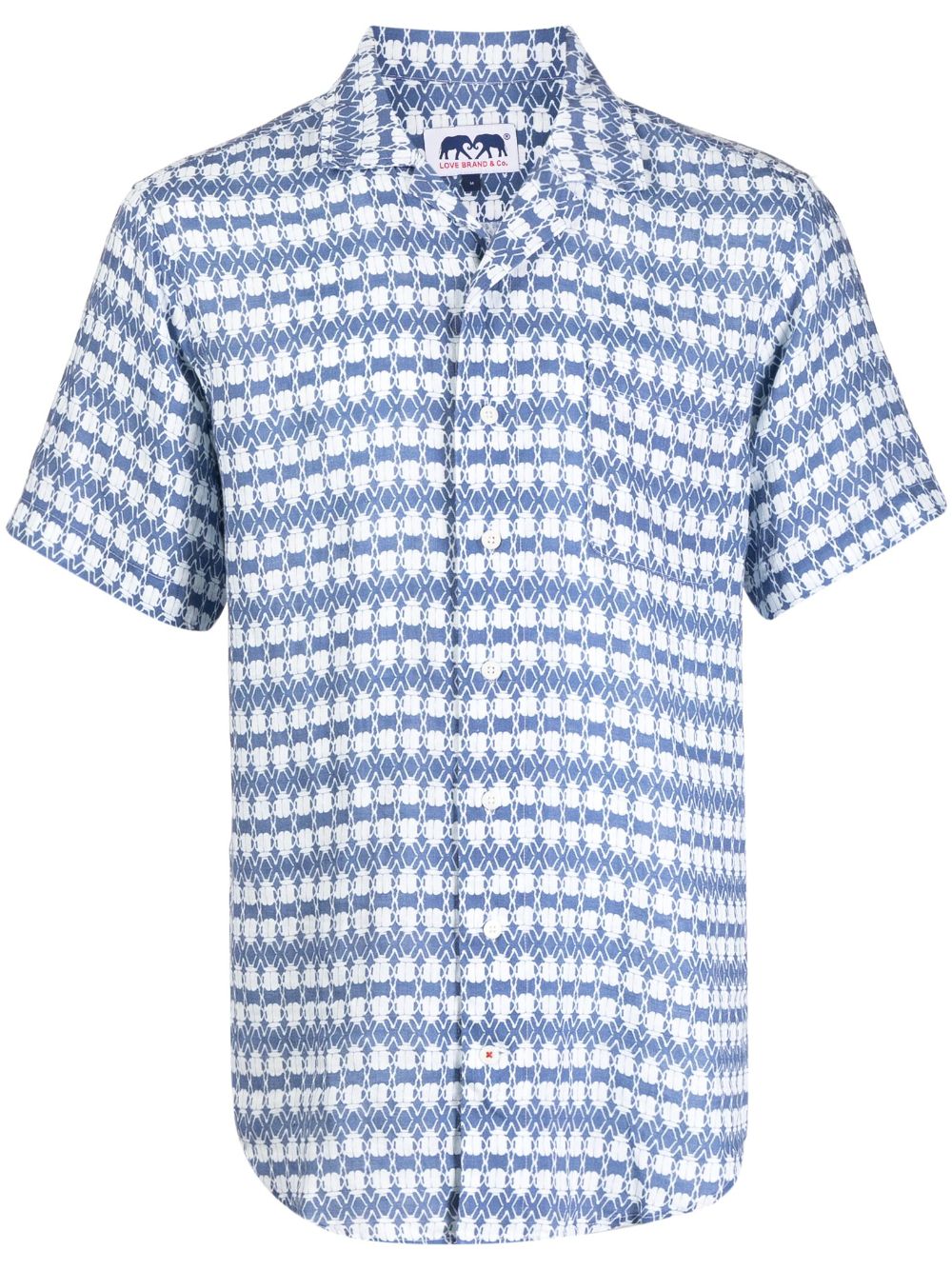 Graphic-print linen shirt - Blue