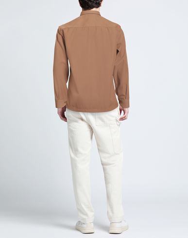 Man Shirt Camel Size 40 Polyester, Virgin Wool