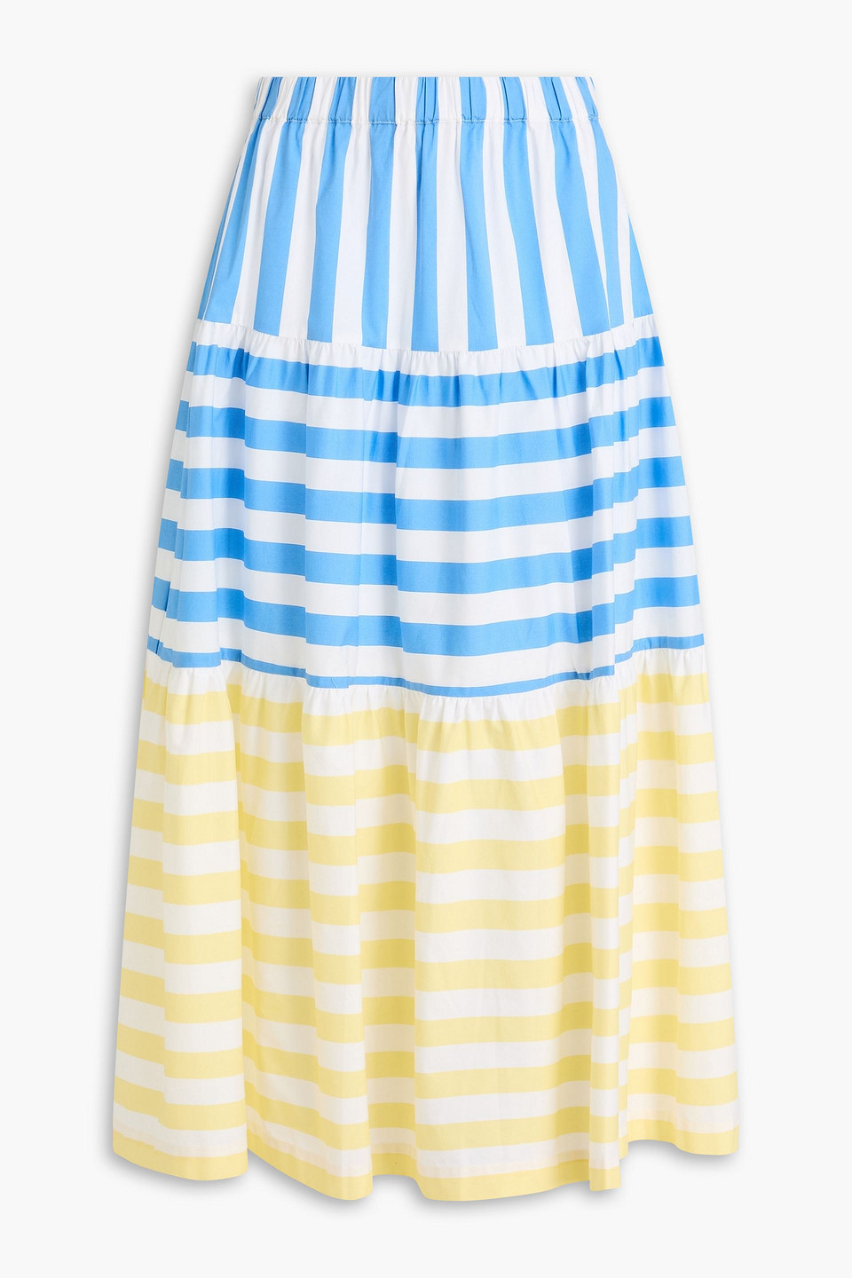 Idalino tiered striped cotton-blend poplin midi skirt - Blue - S