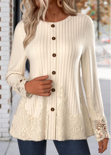 Modlily Plus Beige Embroidery Long Sleeve T Shirt - 2X