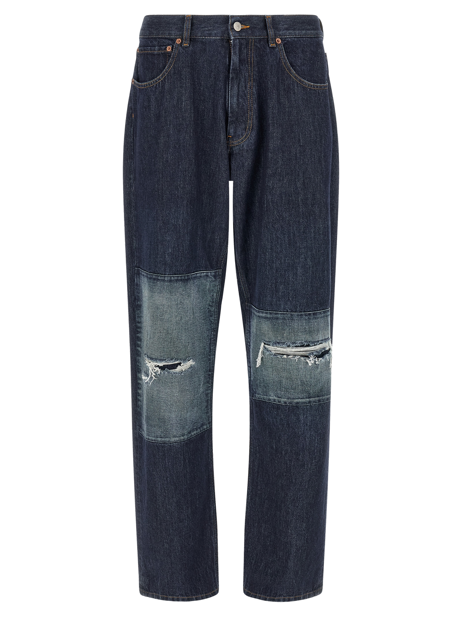Patchwork-Blocked Denim Jeans — Blue