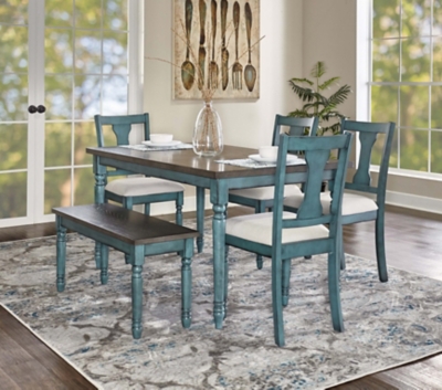 Linon Wesley Dining Table and 5 Chairs Set, Teal Blue