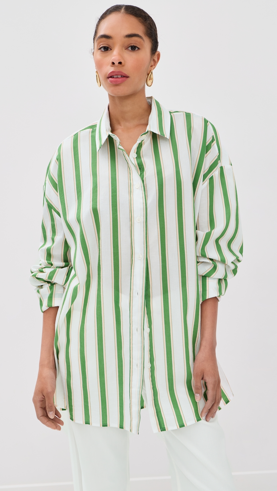 Button Down Shirt Green And White Stripes
