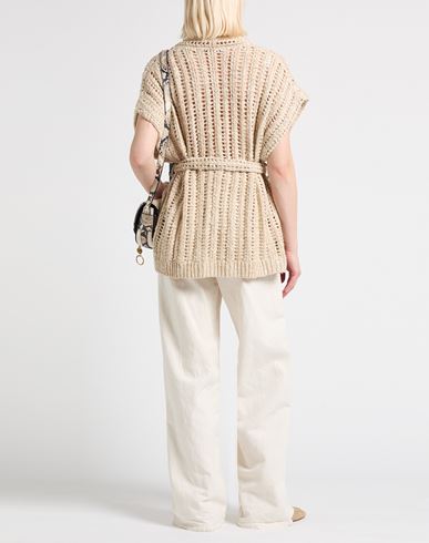 Woman Cardigan Beige Size XXL Silk, Linen, Polyamide, Polyester