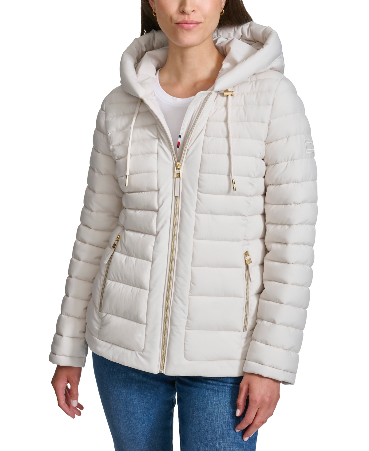Women's Hooded Packable Puffer Coat - White Sand