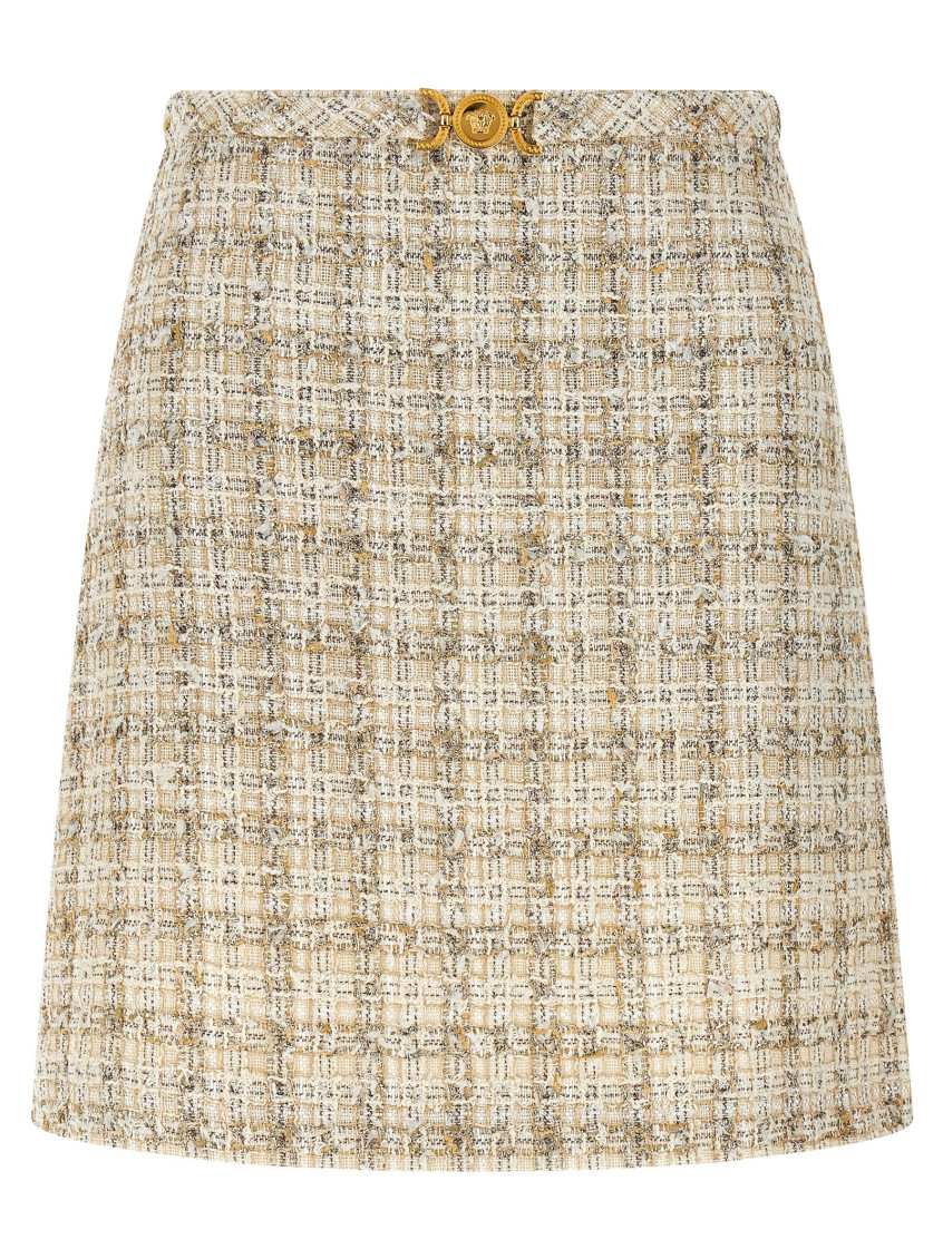 Beige Skirt With Medusa Head Hook In Tweed Woman