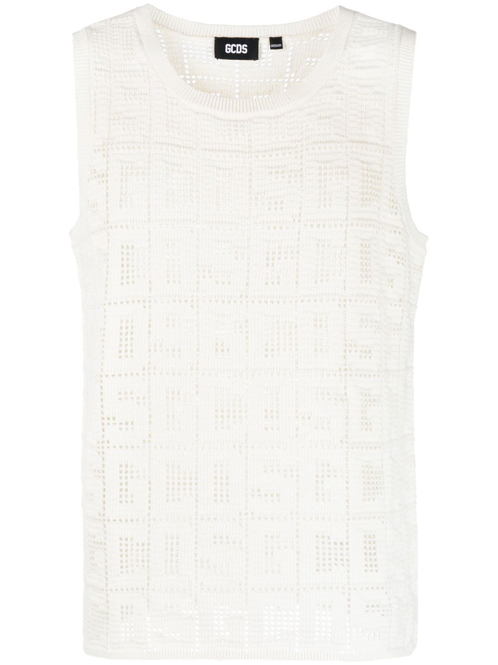 Monogram macramé cotton tank top - Black