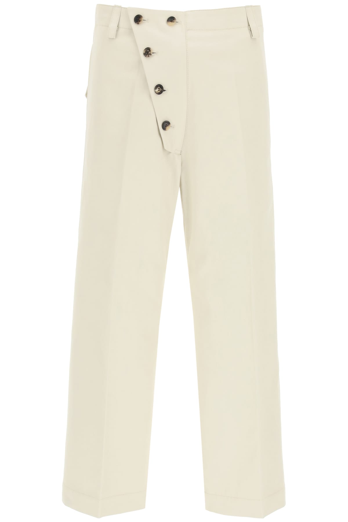 Asymmetric fastening pants in beige