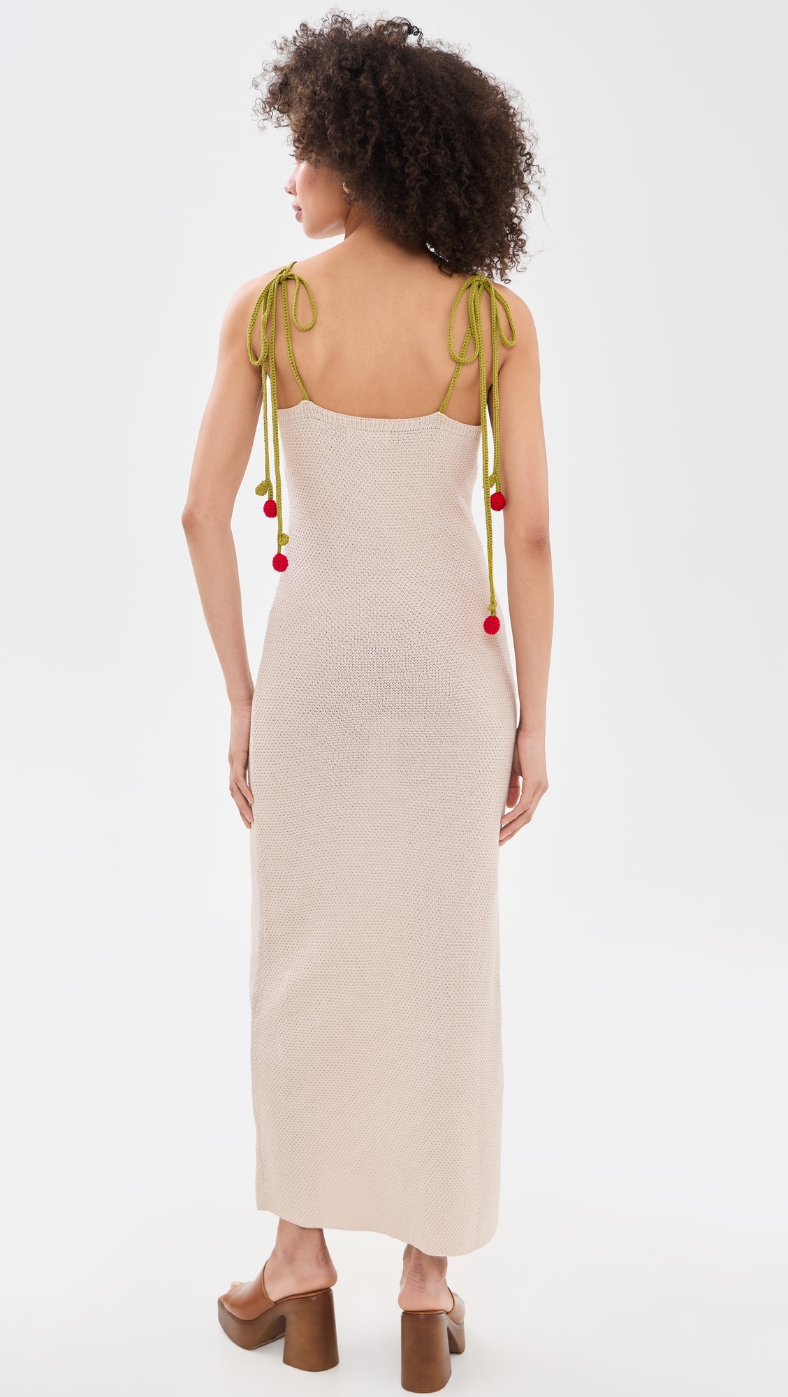 Cherry Strap Cami Midi Dress Cream