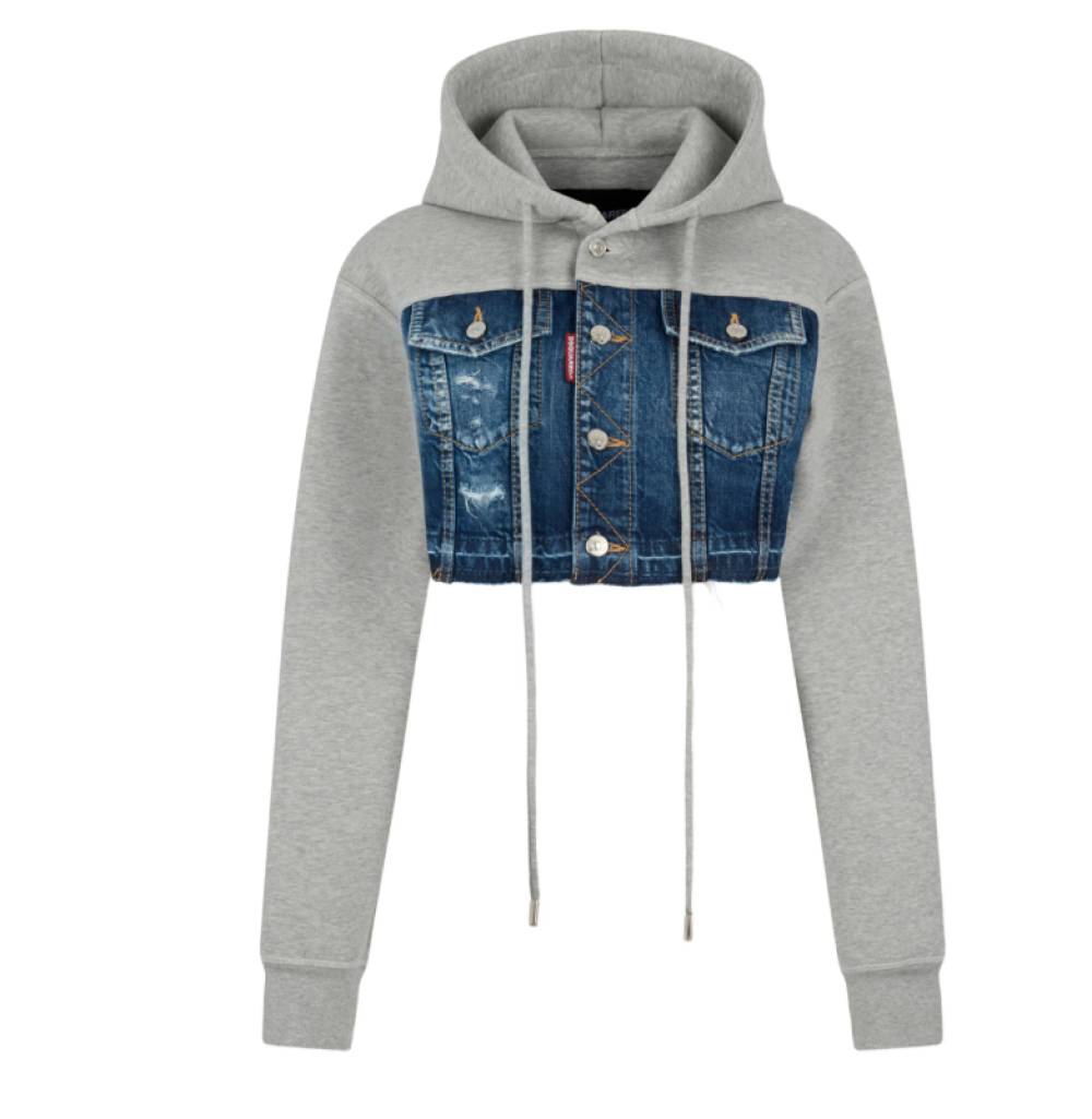 Grey Full Sleeves Ripped Hoodie