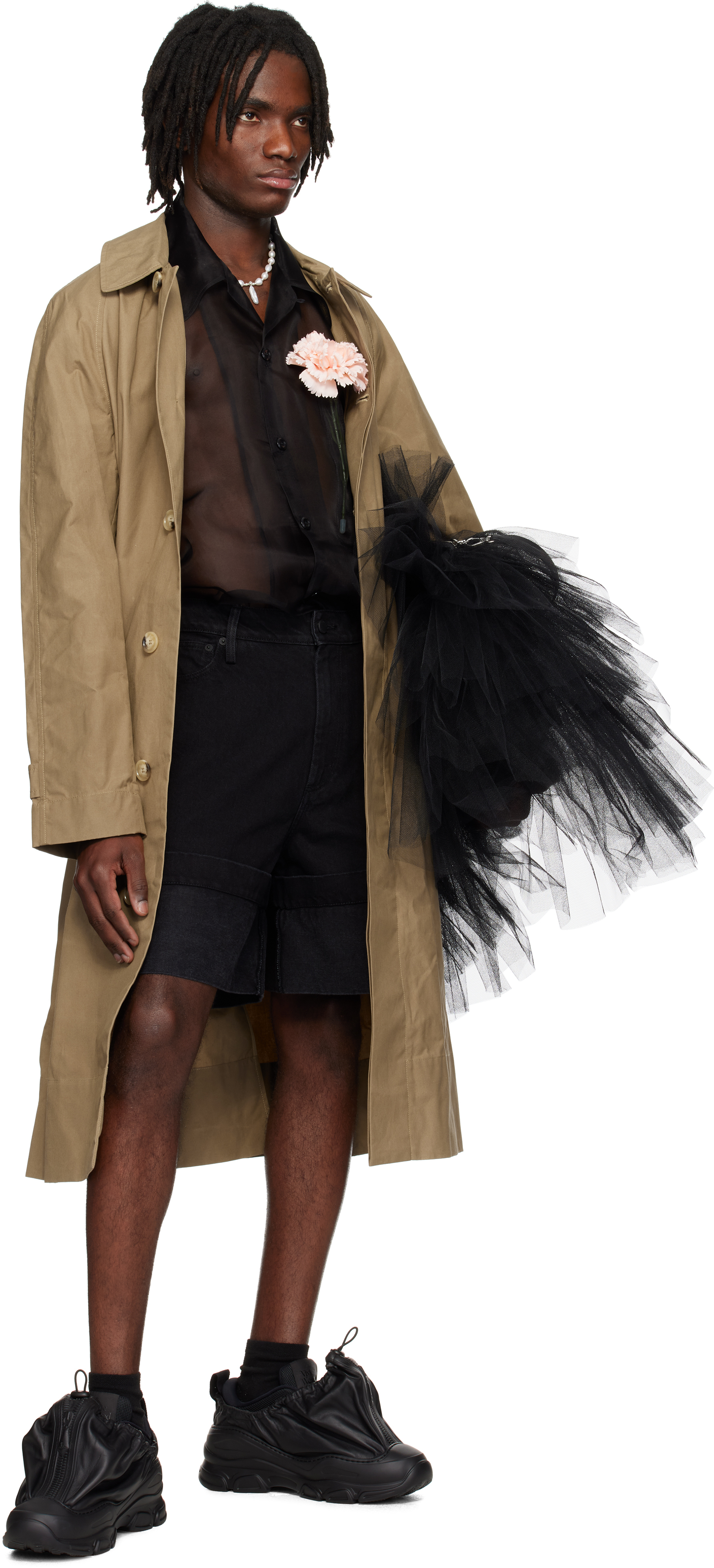Simone Rocha Black Wide Leg Puddle Denim Shorts