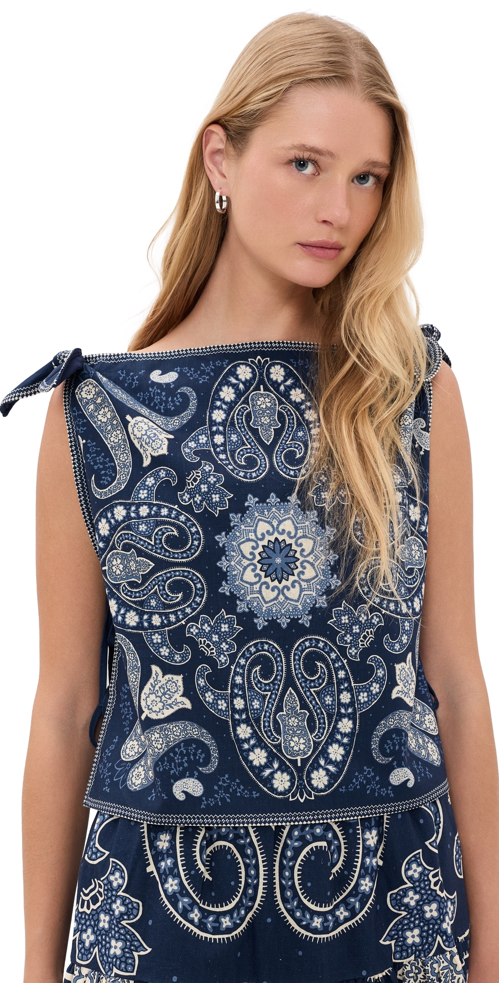 Emelina Print Sleeveless Top Navy