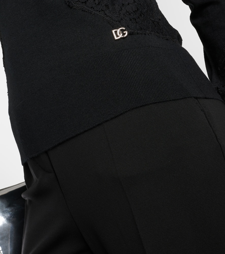 Lace-trimmed cashmere-blend sweater