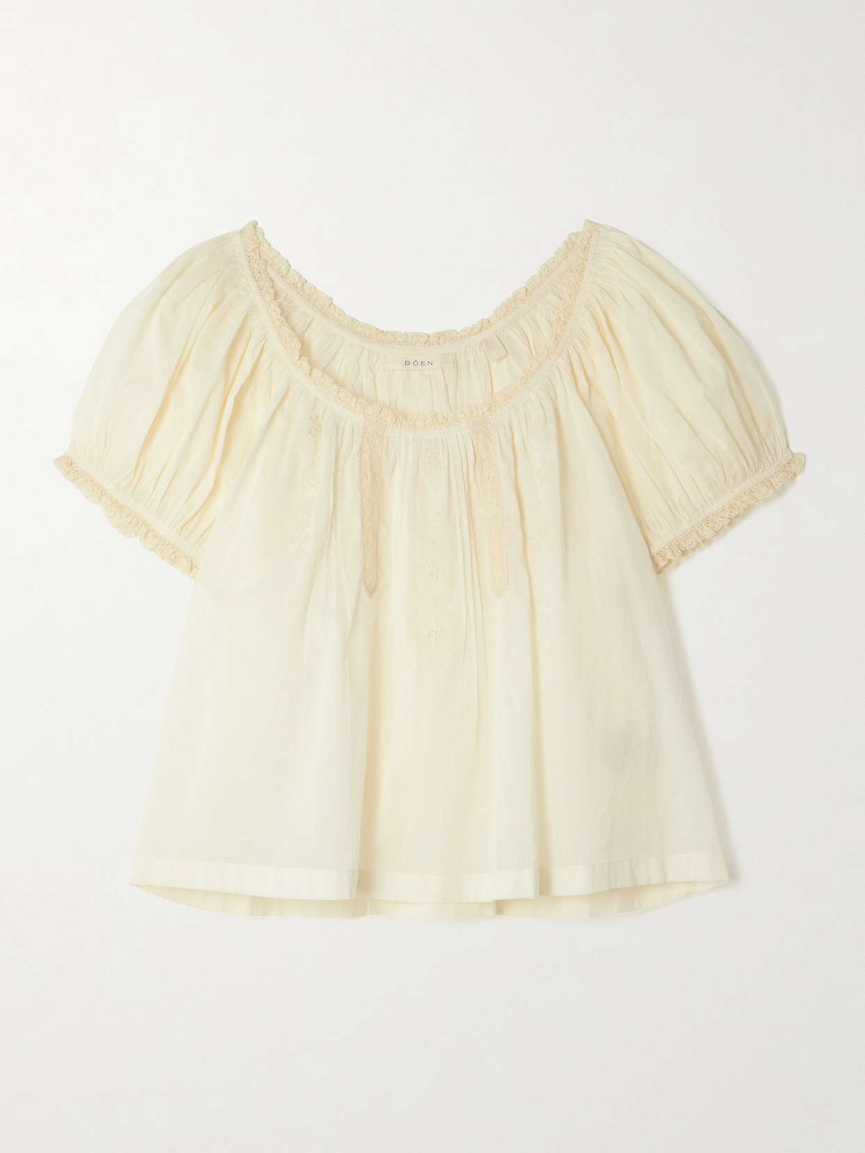 Frederica Lace-trimmed Organic Cotton-voile Blouse