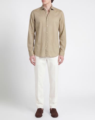 Man Shirt Khaki Size 15 Cotton, Elastane