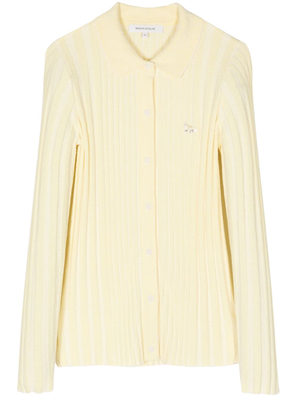 Baby Fox-embroidered ribbed cardigan - Yellow