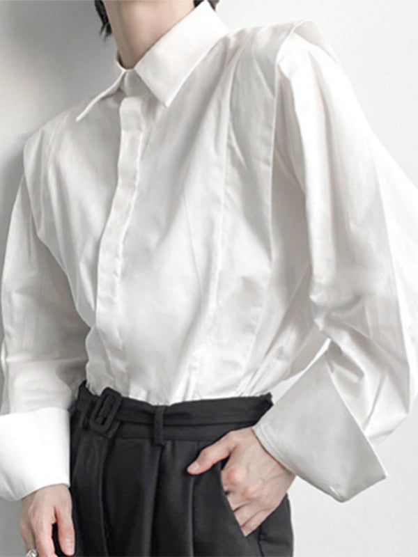 Mens Shoulder Ruffled Concealed Placket Casual Shirts SKUI73783 - White / S