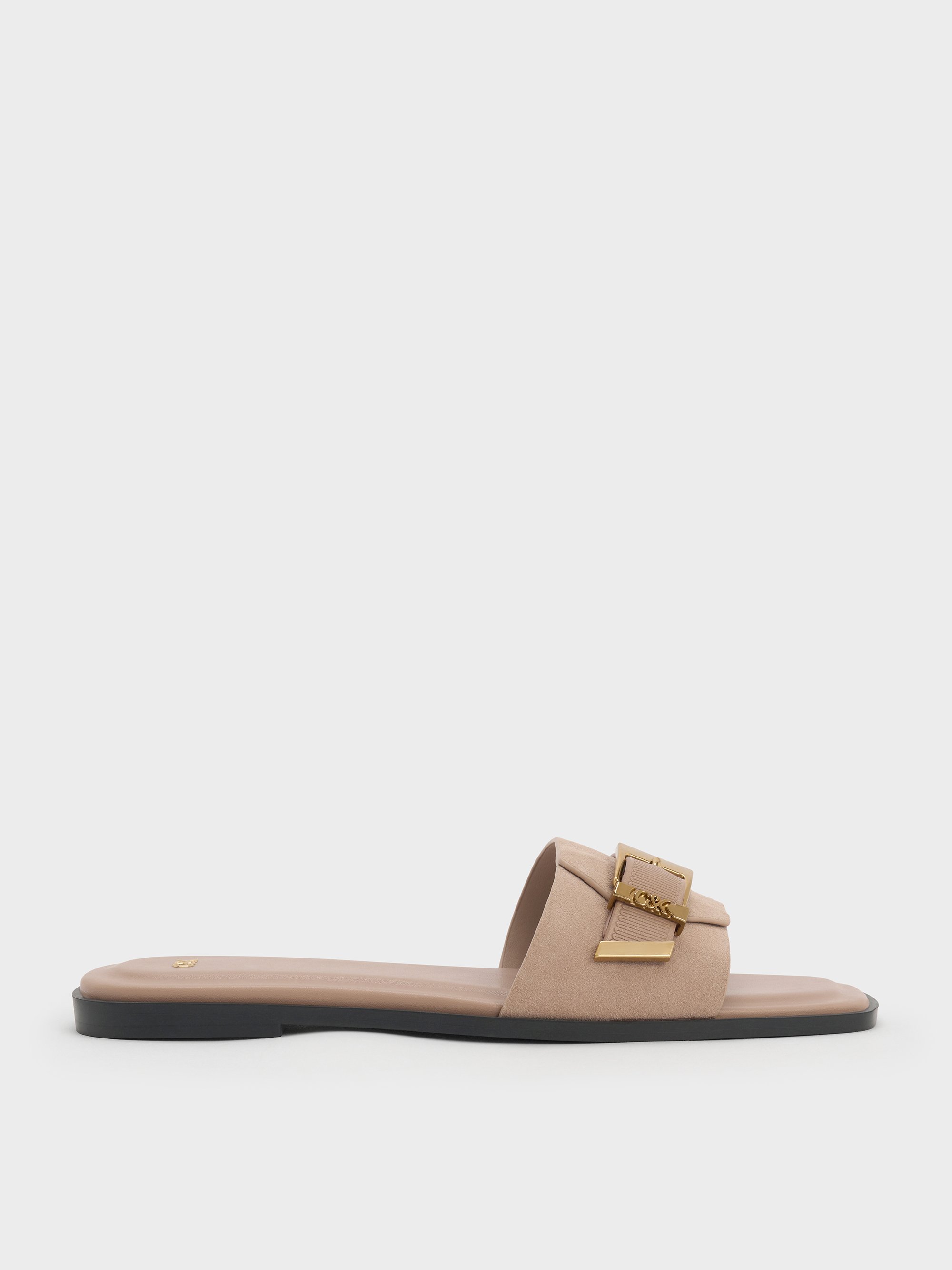 Charles & Keith - Whitney Suede & Leather Buckled Square-Toe Slide Sandals