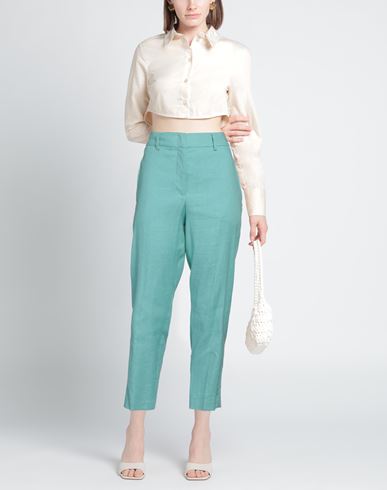 Seventy Venezia Woman Pants Turquoise Size 8 Linen, Cotton, Elastane
