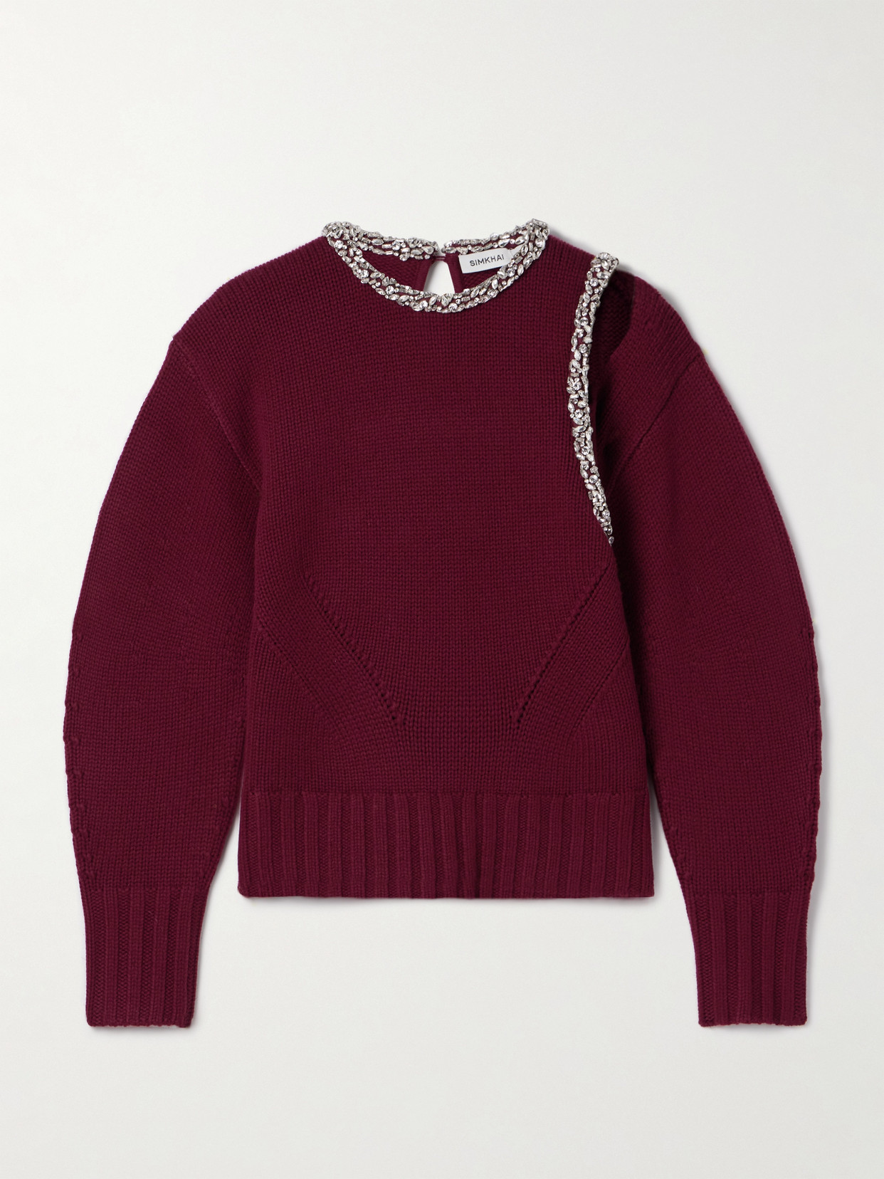 Monroe Cutout Crystal-embellished Wool-blend Sweater - Burgundy