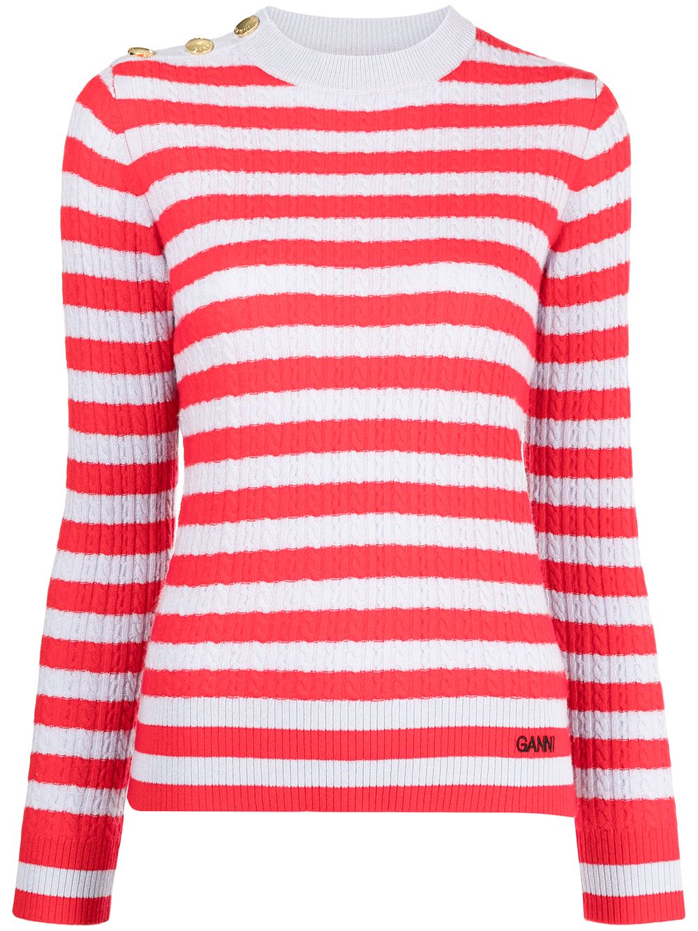 Striped cable knit jumper - Red