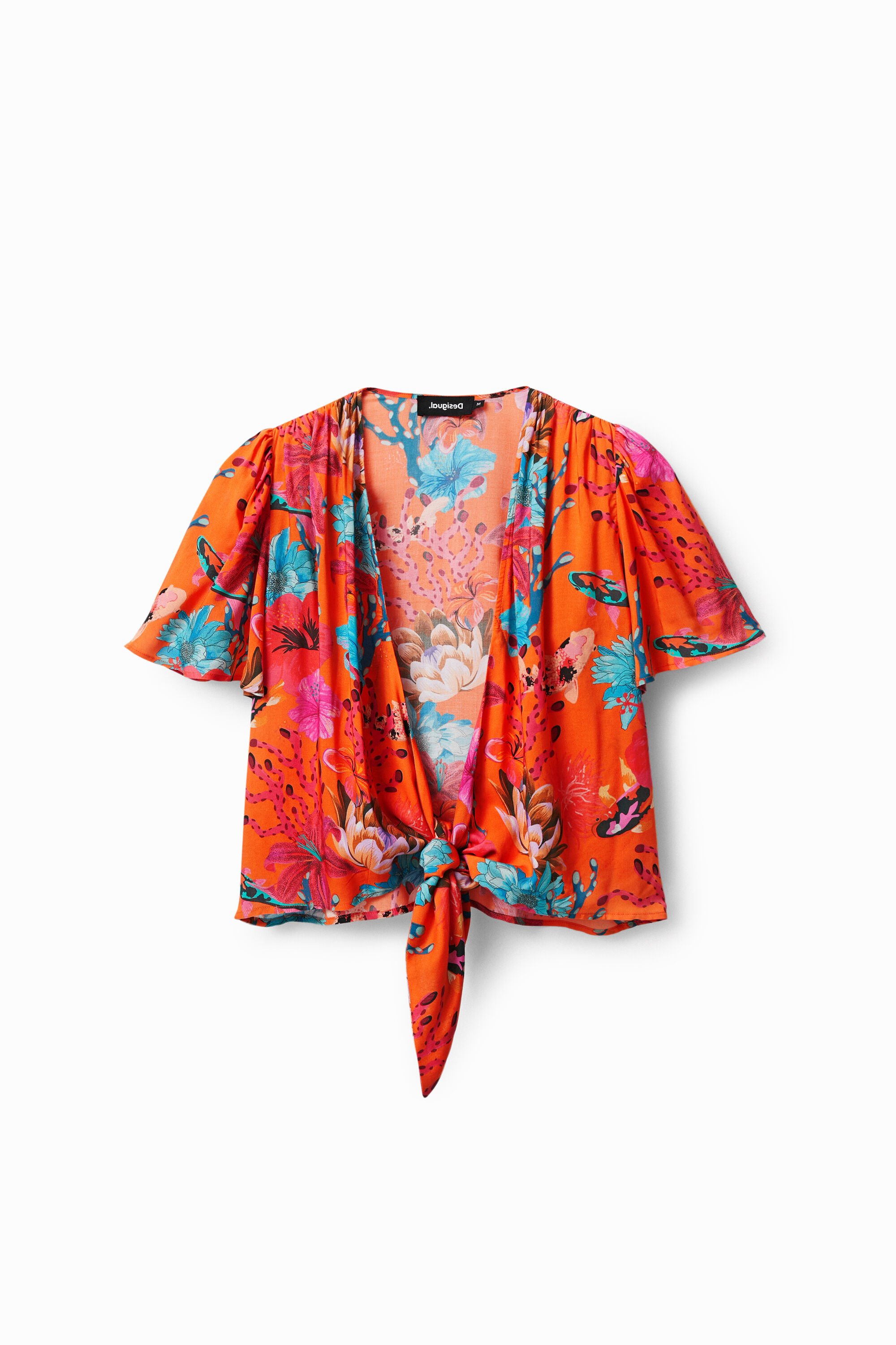 Coral tied blouse