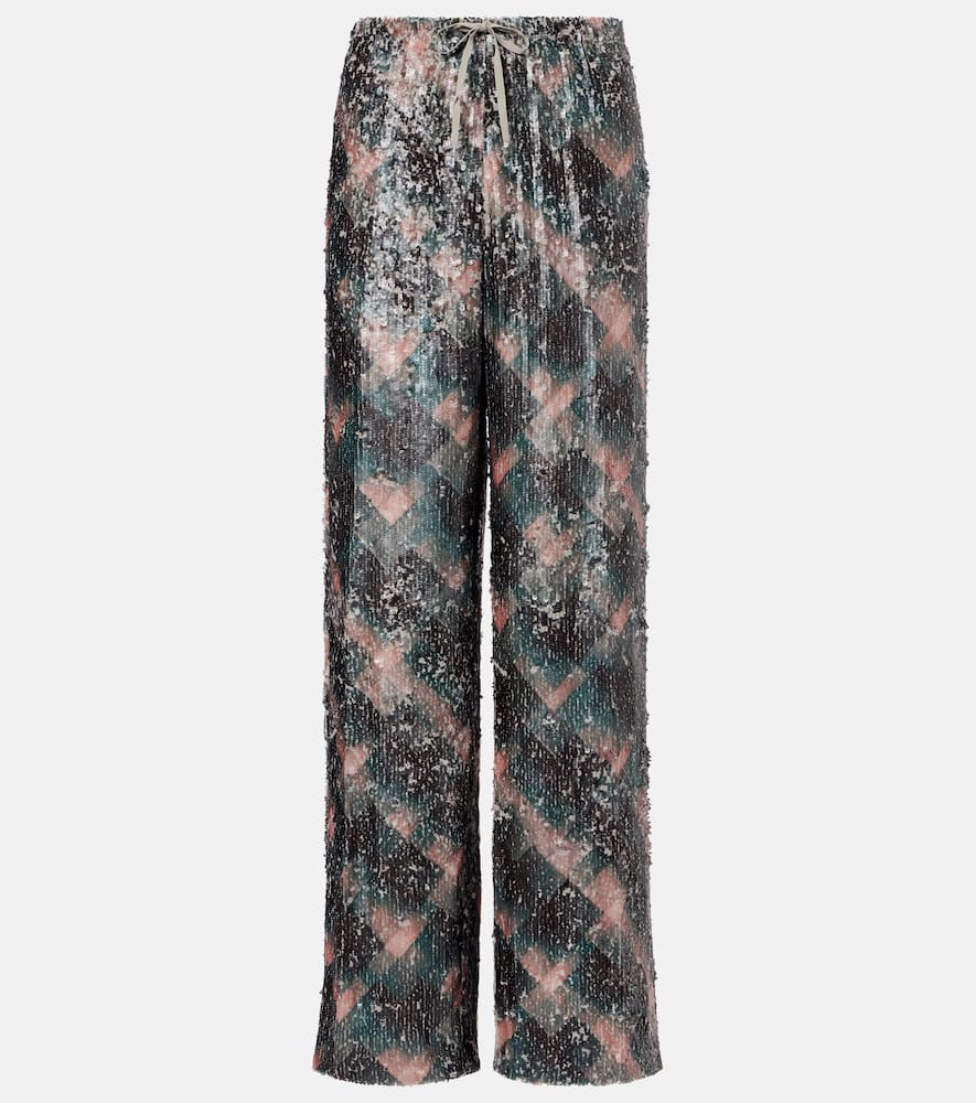 Checked sequined palazzo pants
