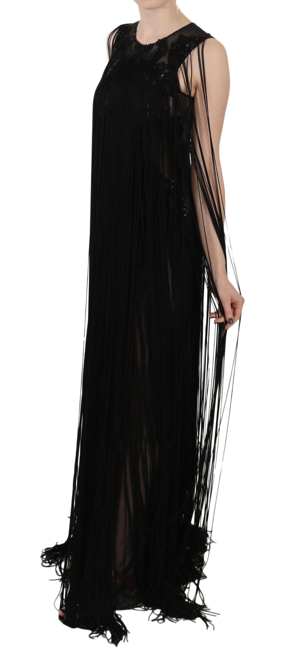 Beaded Sequined Silk Dress — Black