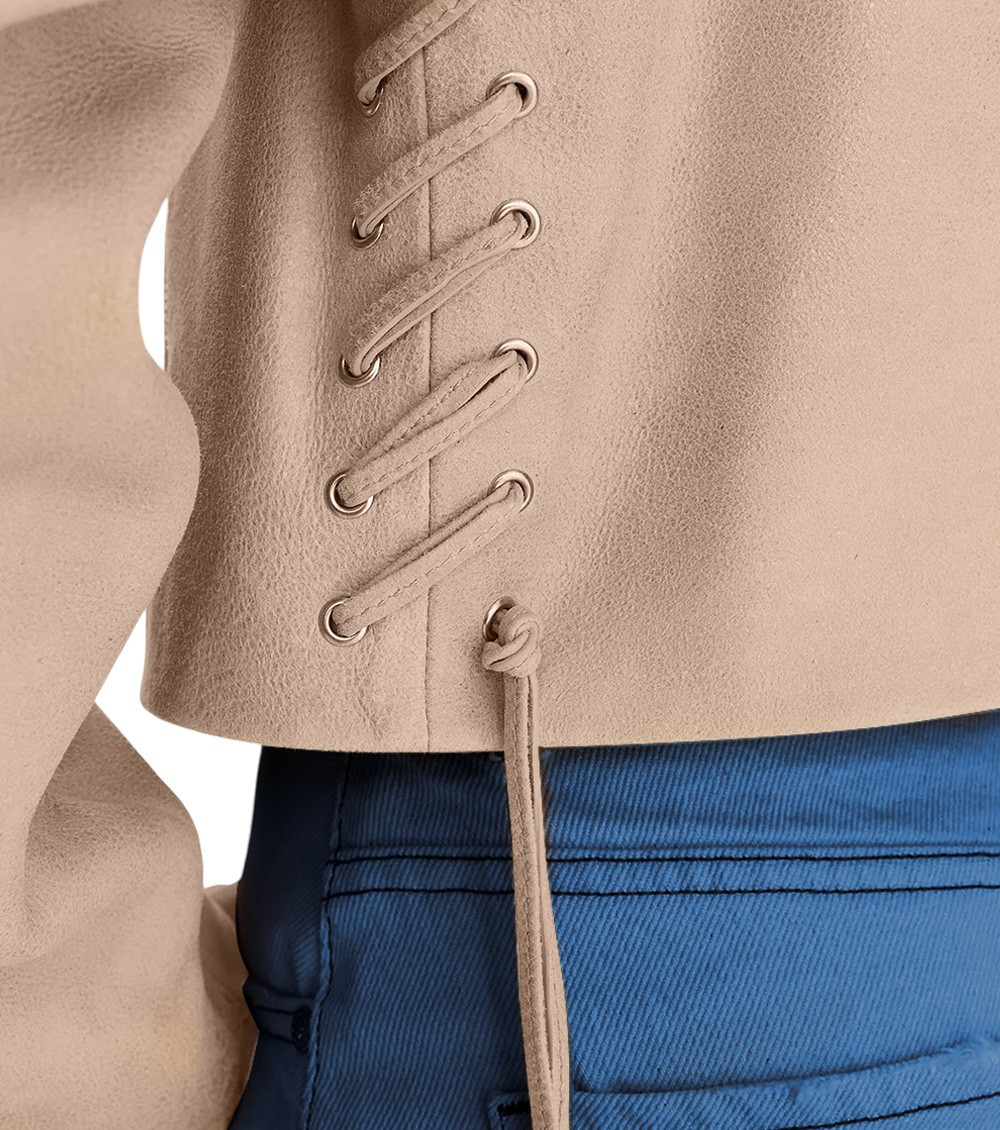 Beige Solid Notched Lapel Jacket