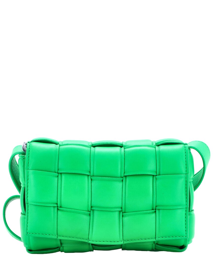 Green Maxi Intrecciato Leather Cassette Crossbody Padded Small  (Authentic Pre-Loved)