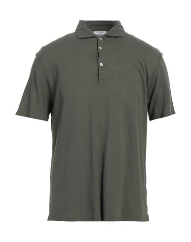 Boglioli Man Polo shirt Military green Size L Cotton, Linen