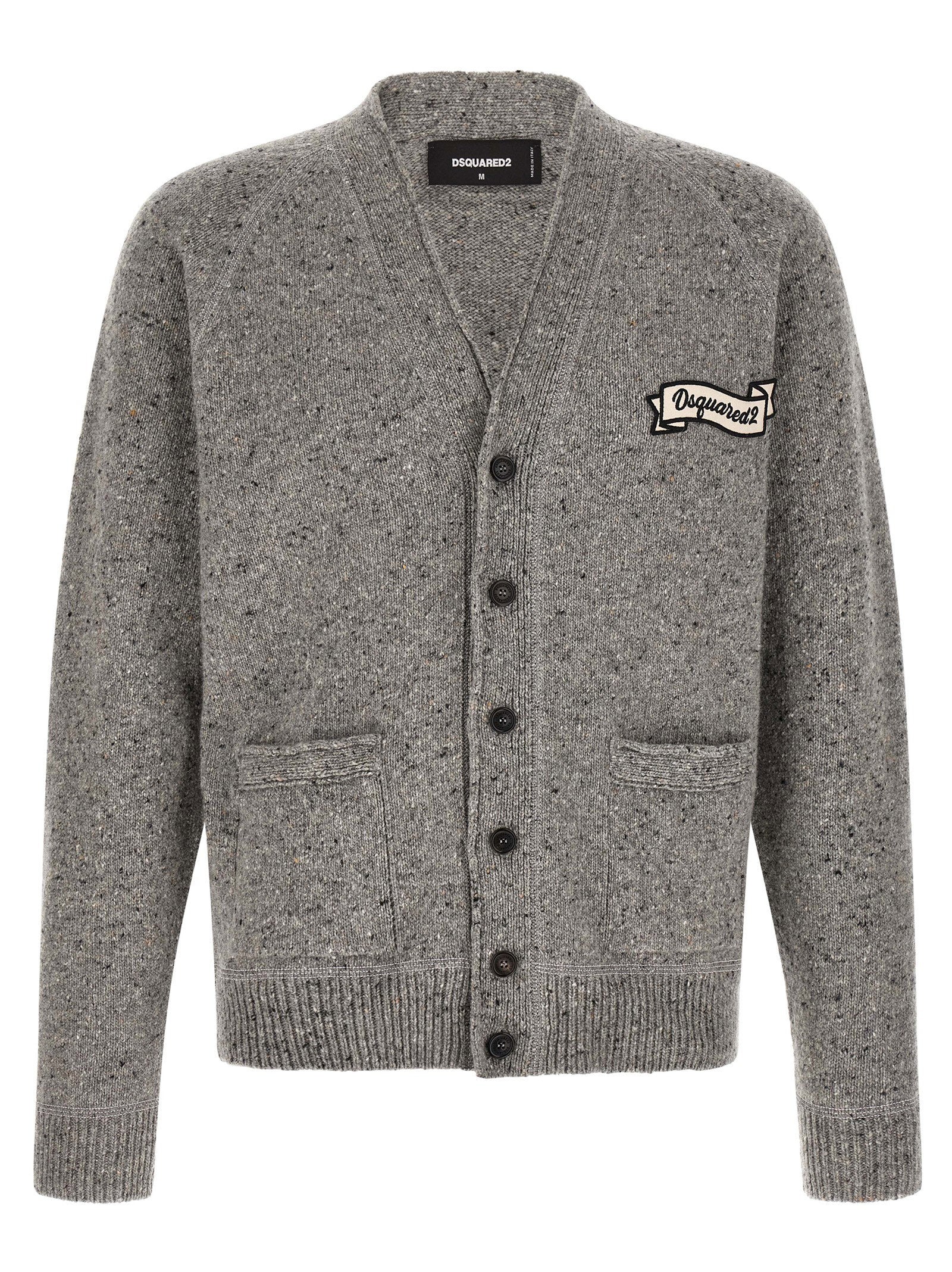 Logo-Patch Wool Blend Cardigan — grey