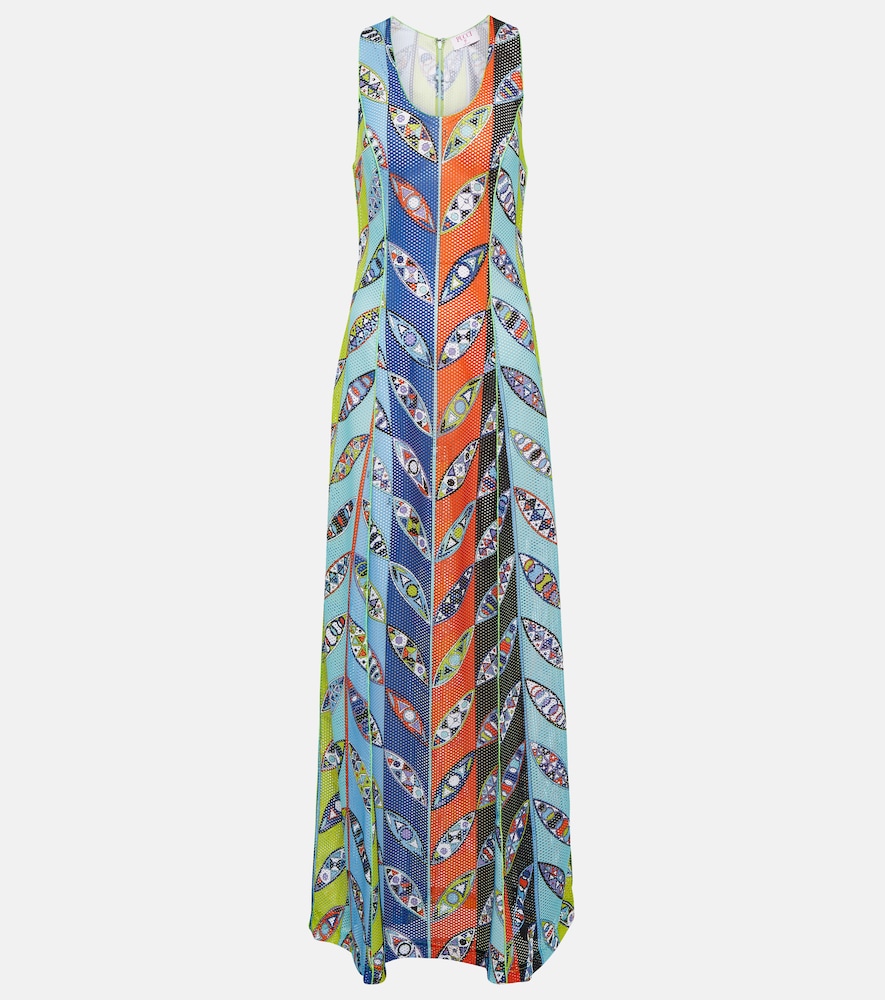 Printed net maxi dress