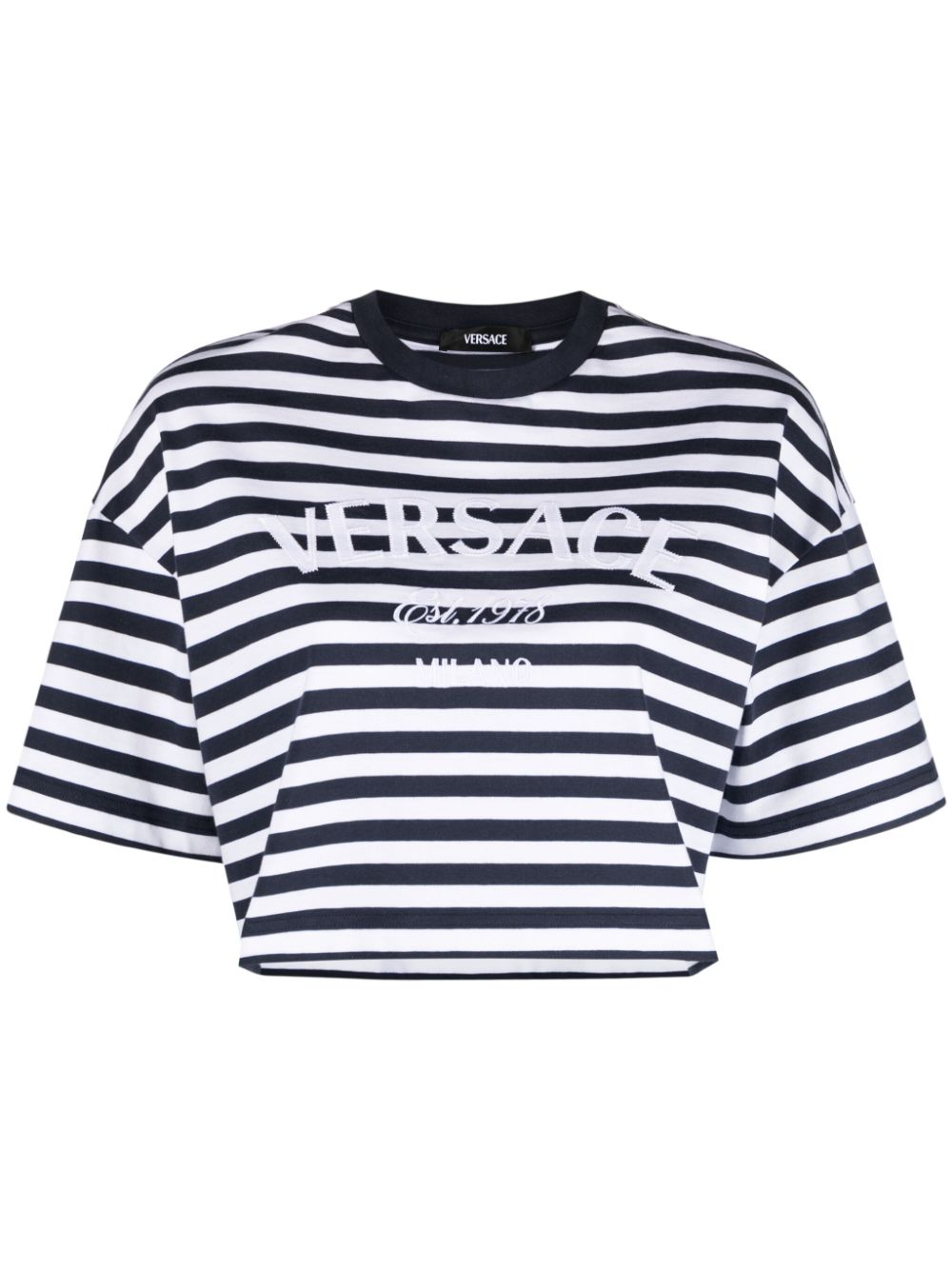 Logo-embroidered striped T-shirt - Blue