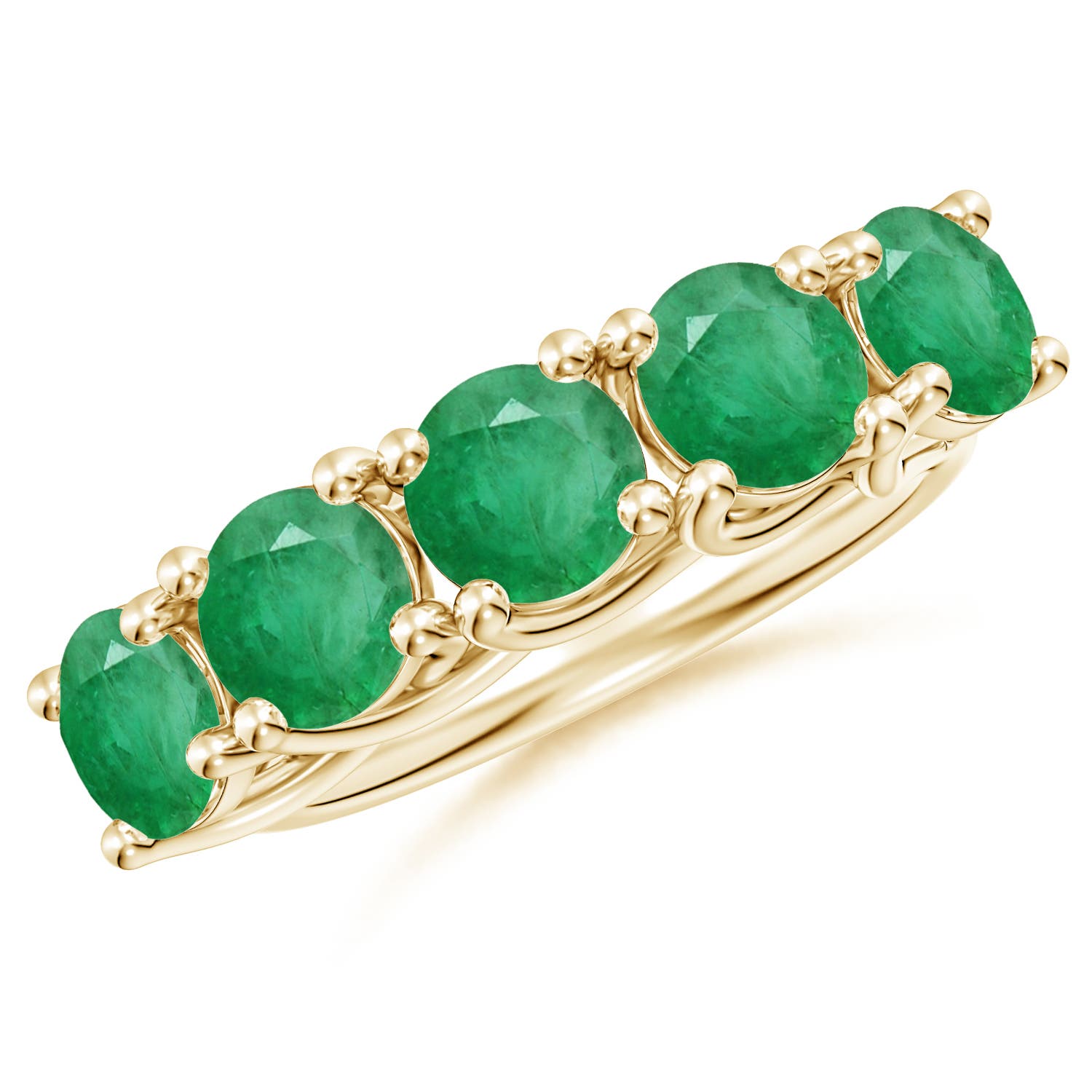 Angara 2.75 Carats Half Eternity Five Stone Emerald Wedding Band in 14K Yellow Gold