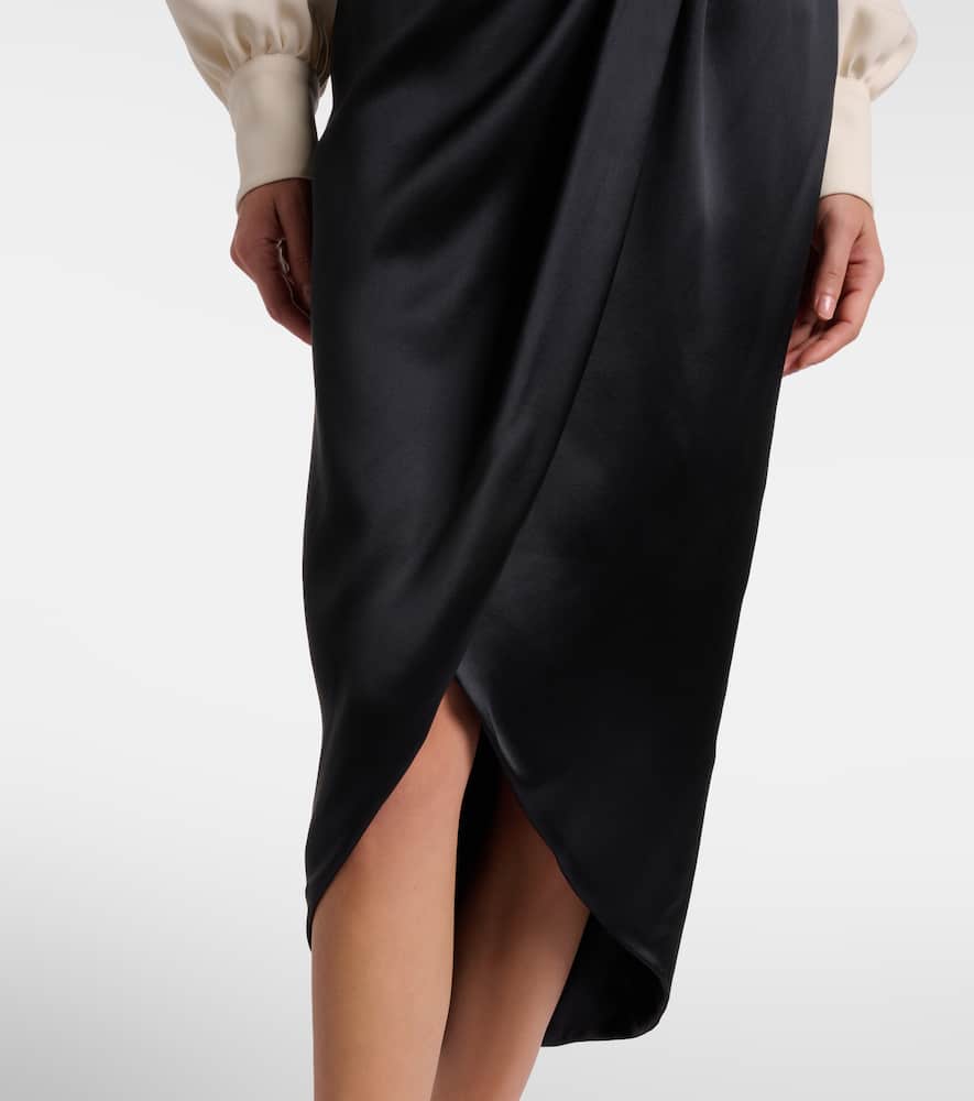 Asymmetric low-rise silk midi skirt
