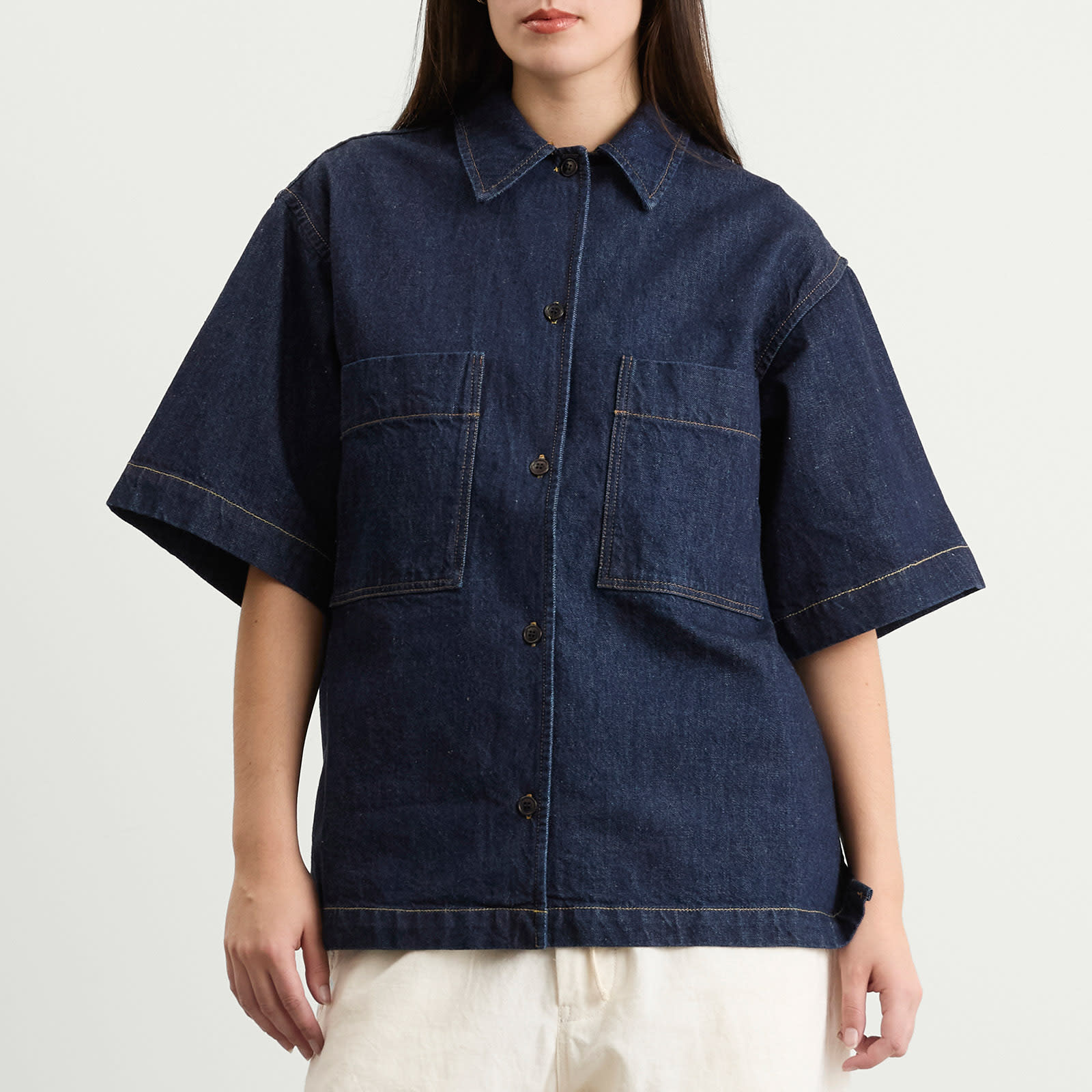 Women's Okinawa Denim Short Sleeve Shirt Blue