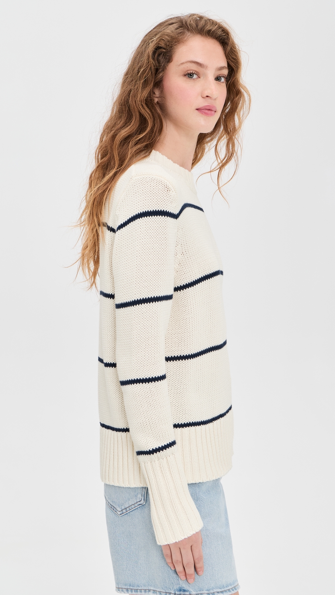 The Tatum Pullover Cream/Navy Ministripe