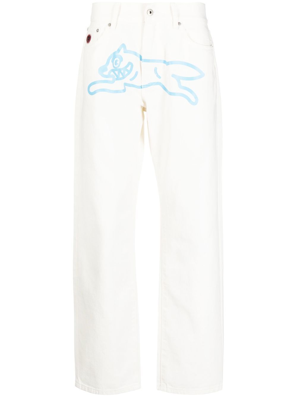 Graphic-print straight-leg jeans - White