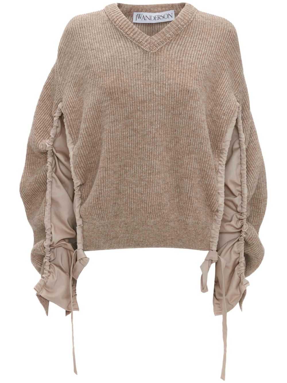 Panelled-sleeve ribbed jumper - Neutrals