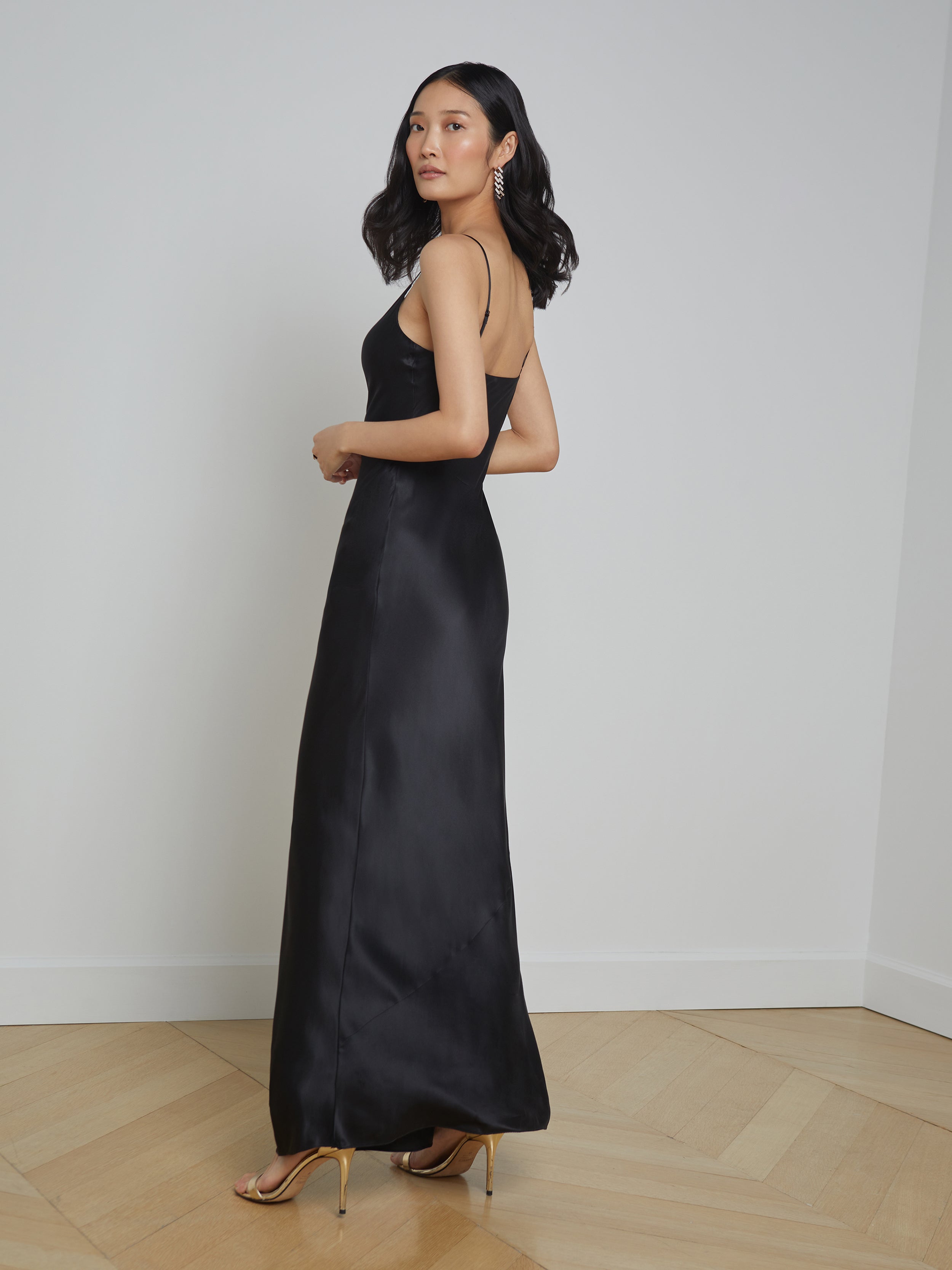 Serita Silk Slip Dress In Black