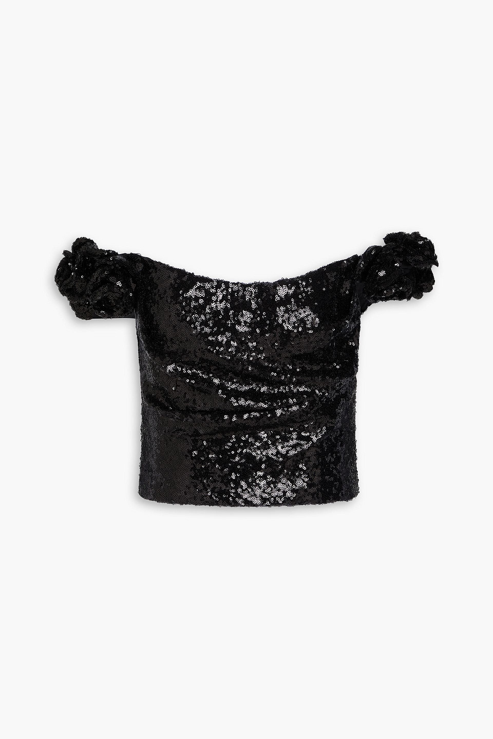 Birdie off-the-shoulder sequined floral-appliquéd tulle top - Black - FR 34