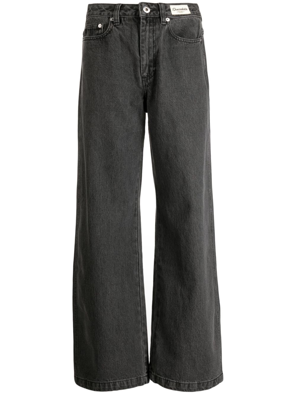 Logo-patch mid-rise wide-leg jeans - Black